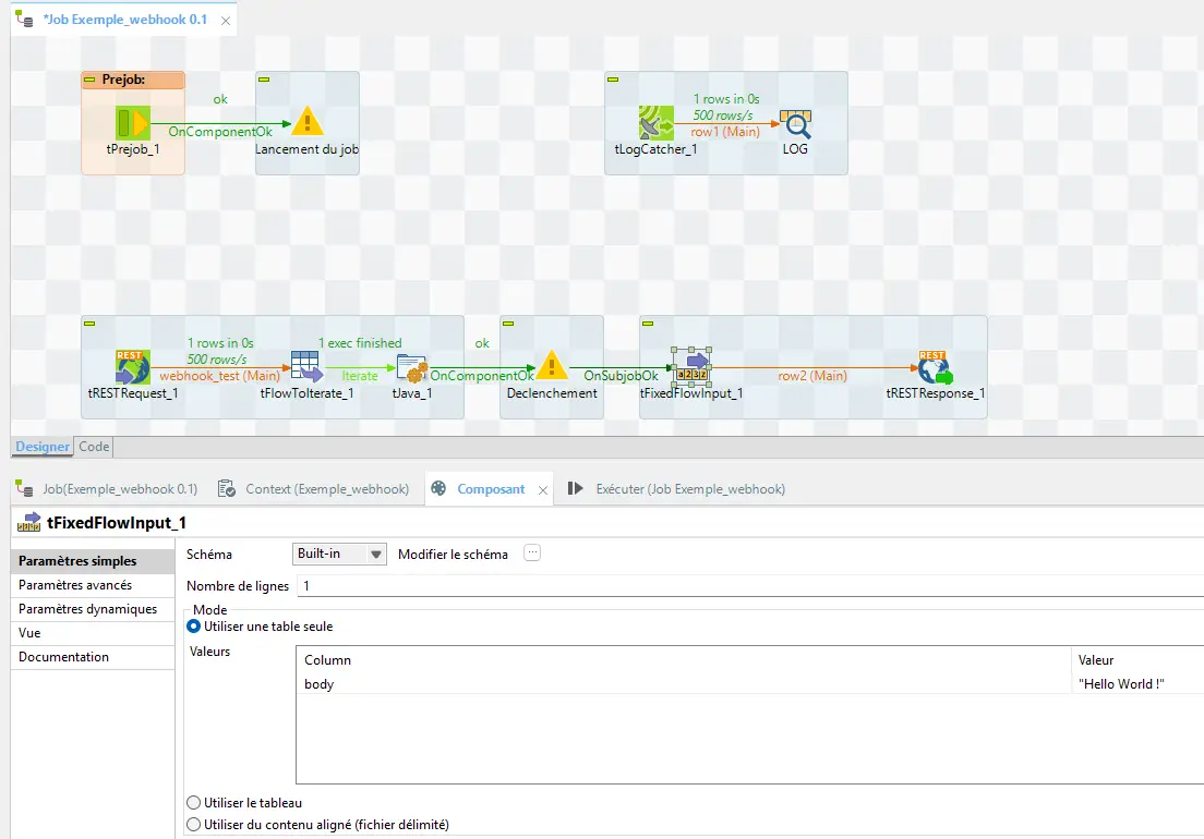 Ajout d'un composant de reponse, le tRestResponse