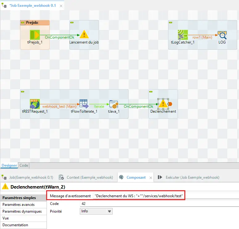 Ajout d'un tWarn pour logguer le flux.