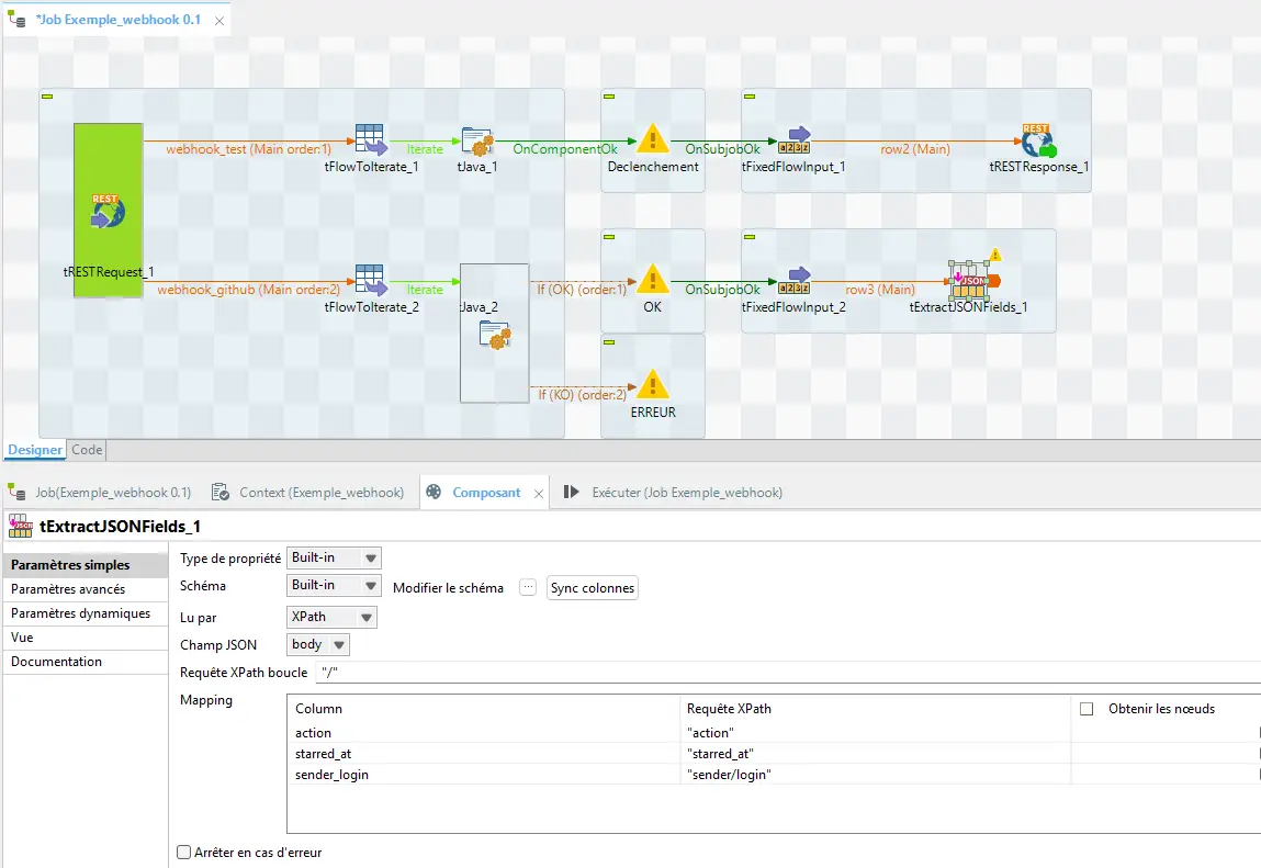 Configuration du tExtractJSONFields