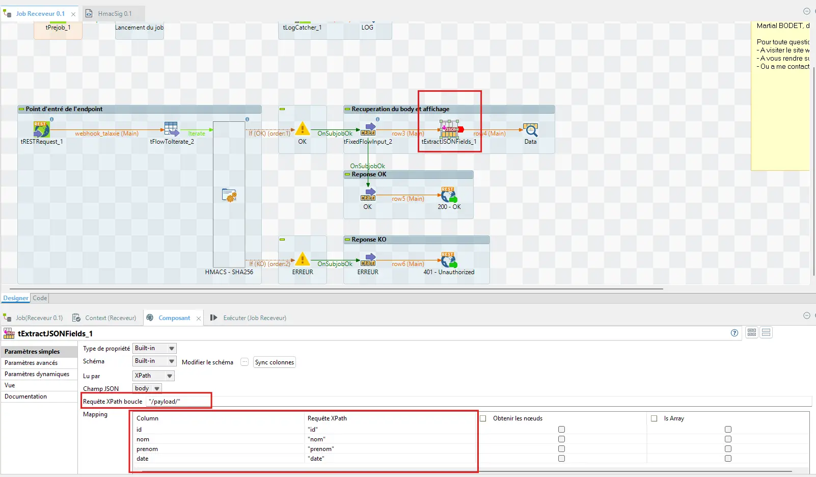 tExtractJSONFields - Modification des champs a recuperer