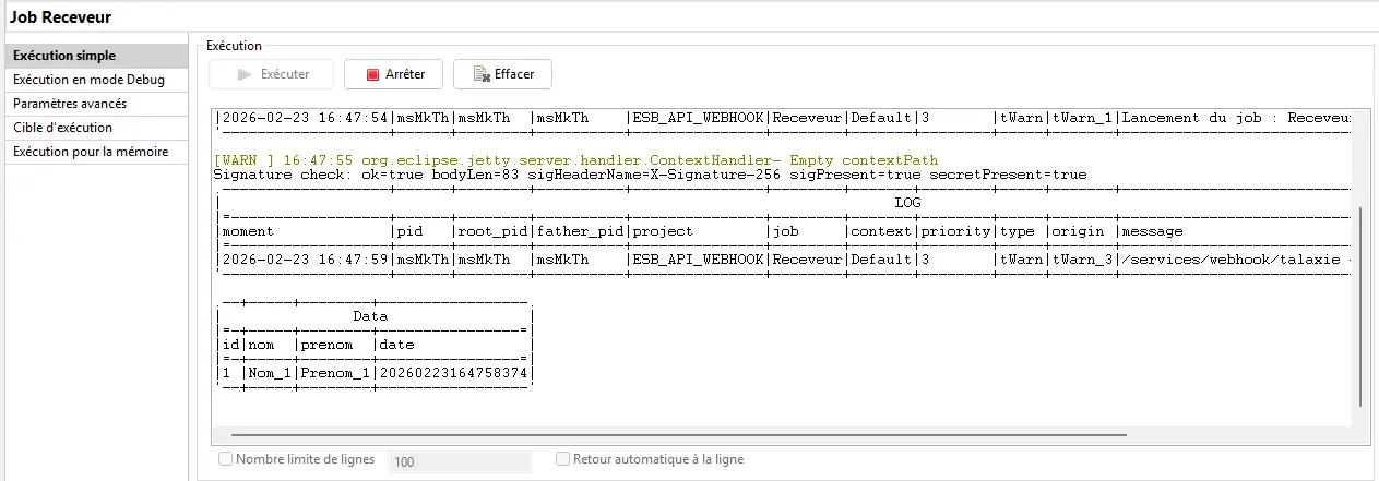 test 1 - Secret correct : Receveur