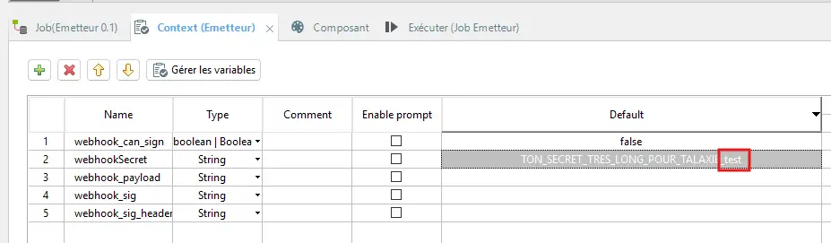 test 2 - Secret incorrect : Emetteur