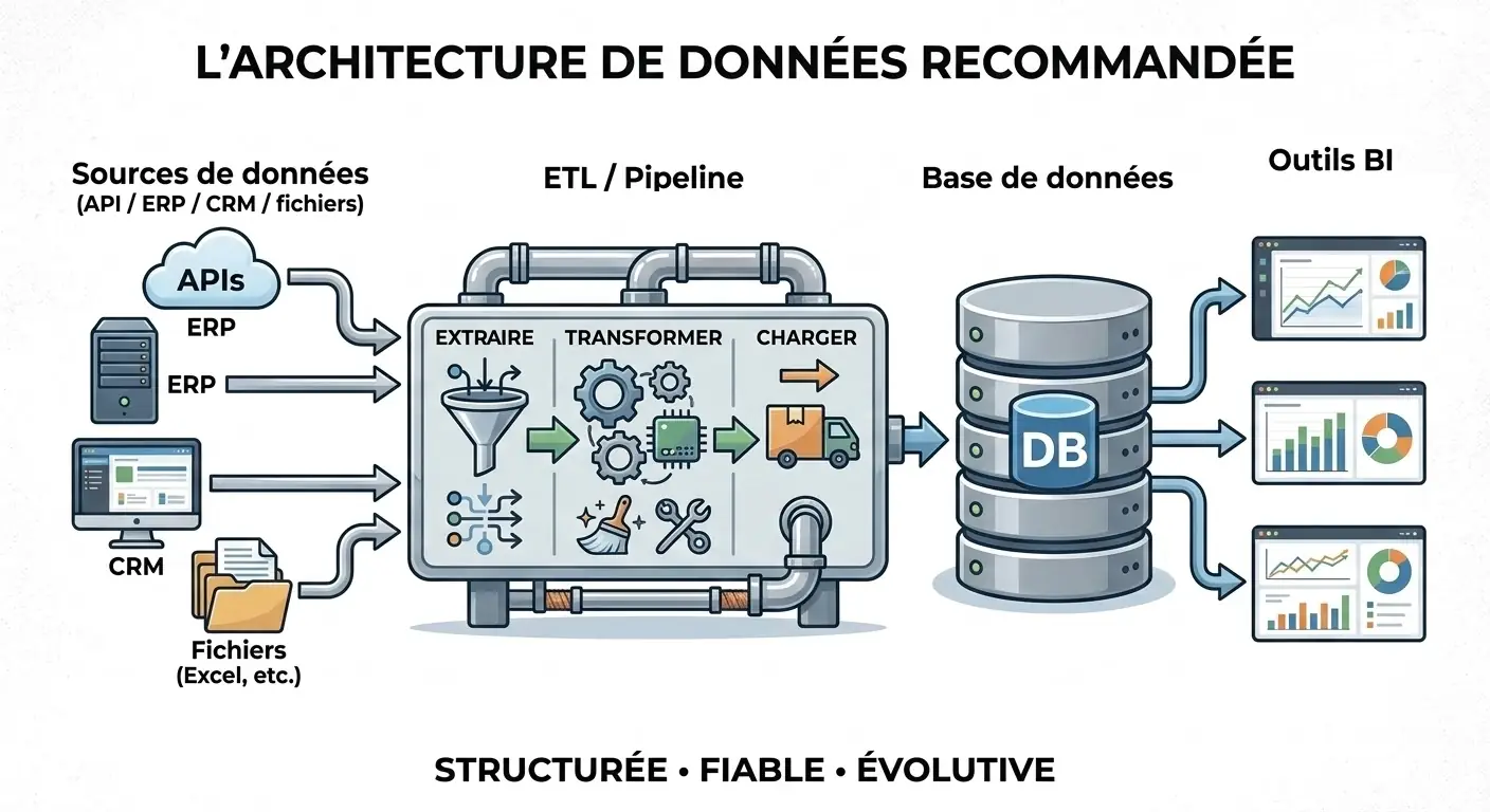 Brancher un ETL/ELT sur ses sources, âsser par une BDD, et brancher sa BI aprés