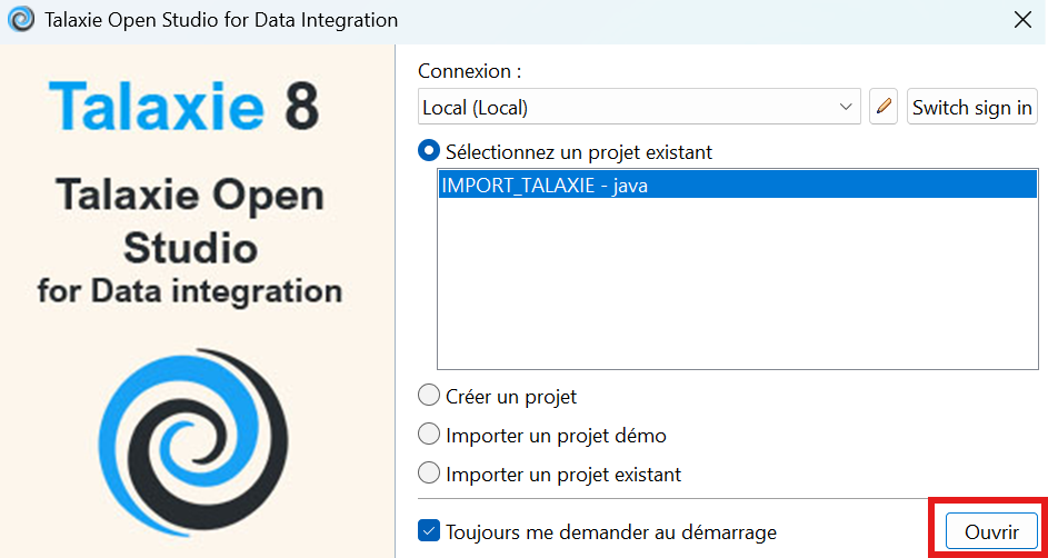 Ouverture du projet importé