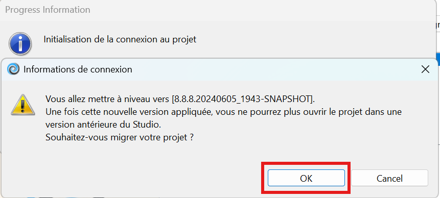 Avertissement de migration du projet