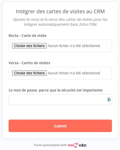 Le formulaire n8n affiché sur un téléphone mobile