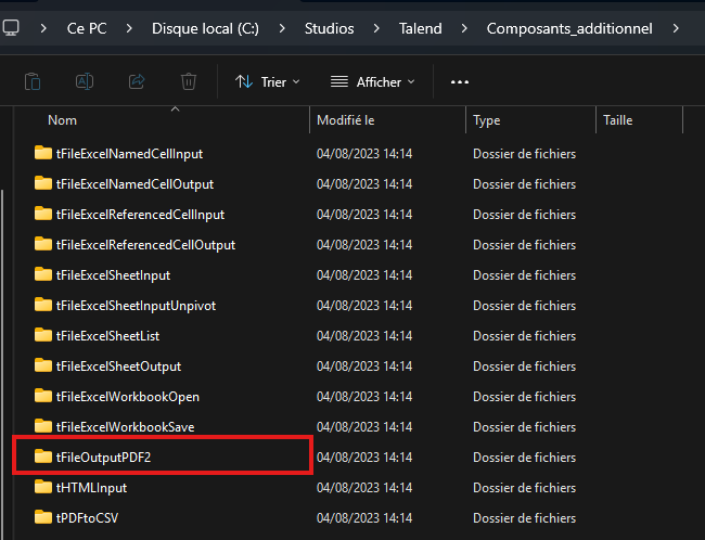 Extraction de l'archive du composant tFileOutputPDF2