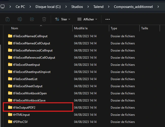 Extraction de l'archive du composant tFileOutputPDF2