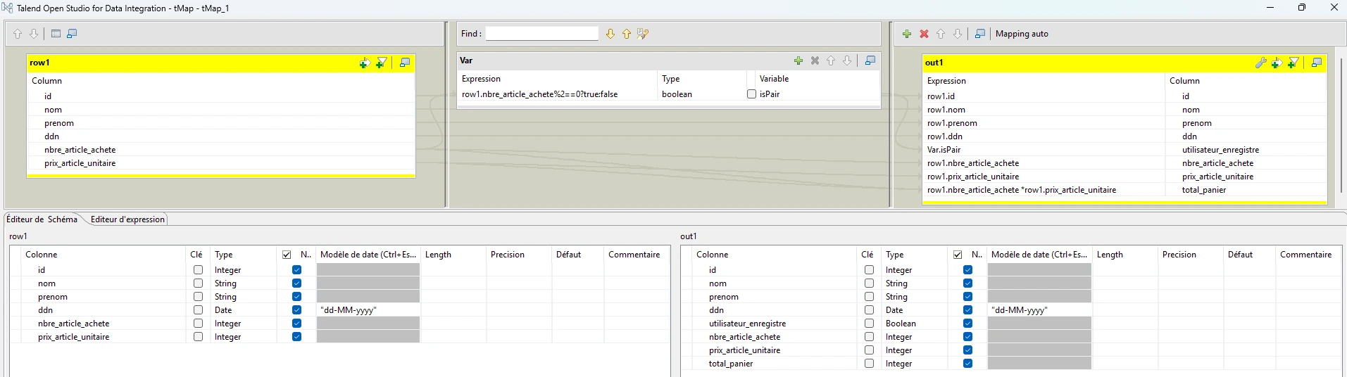 tMap enrichissant les données avant export PDF