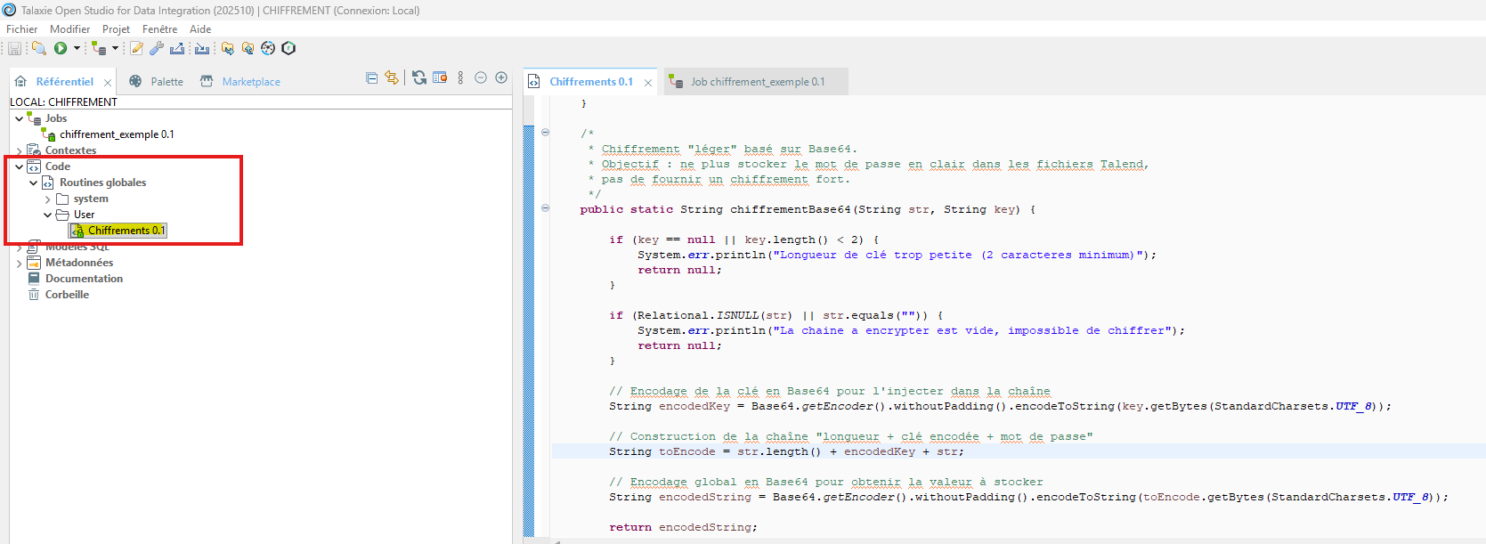 Création d'une routine dans Talend/Talaxie