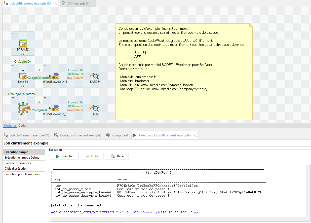 Utilisation dans un tJava et affichage de la chaîne