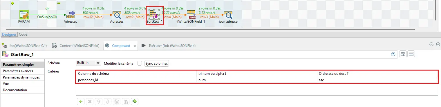 Tri préalable avec tSortRow